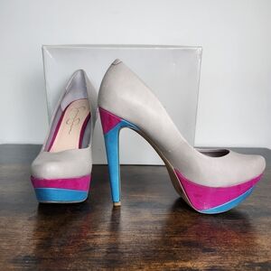 Jessica Simpson Neutral Pumps with Pink & Blue Platforms